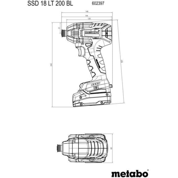 Sladdlös slagskruvmejsel - METABO - SSD 18 LT 200 BL - 18 V - 200 Nm - Professionell