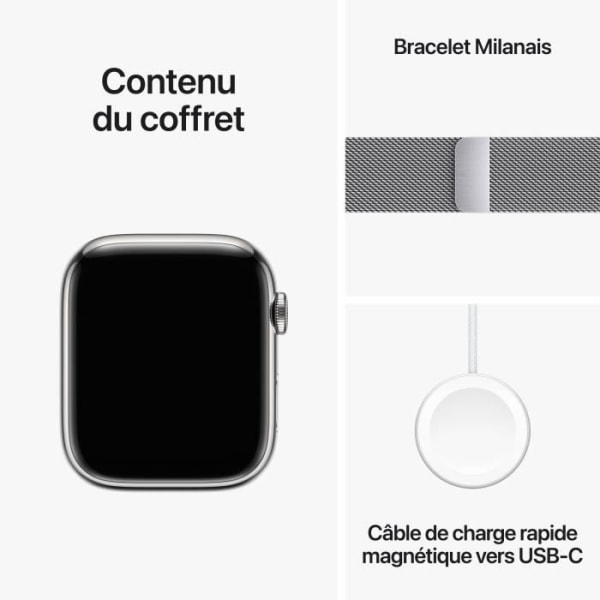 Apple Watch Series 9 GPS + Cellular - 45 mm - Silver stålfodral - Silver Milanese Loop Armband