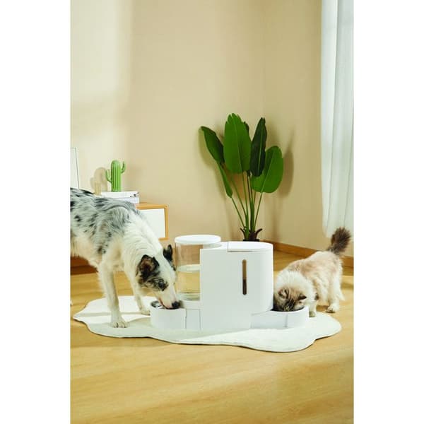 DUPLO Torrfoder- och vattendispenser - M PETS - 1,3 kg / 3 L - 40 x 16,2 x 29,1 cm - Vit