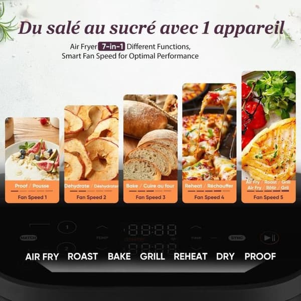 COSORI Turbo Tower dubbelfritös 10,8 L, 2630 W, touch, 7 program, 30–230°C, svart svart 10,8 L