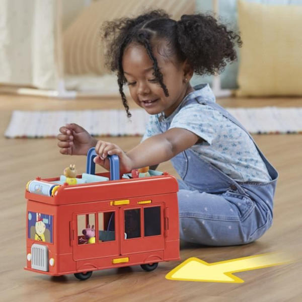 Peppa Pig, 2 i 1 Party Bus-set med 3 figurer och 13 tillbehör, förskoleleksaker för flickor och pojkar, 3 år