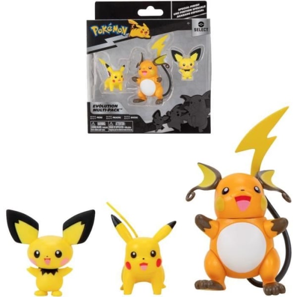 Bandai - Pokémon - Evolution Pack - Pichu figur 5 cm + Pikachu figur 8 cm + Raichu figur 10 cm - JW2778