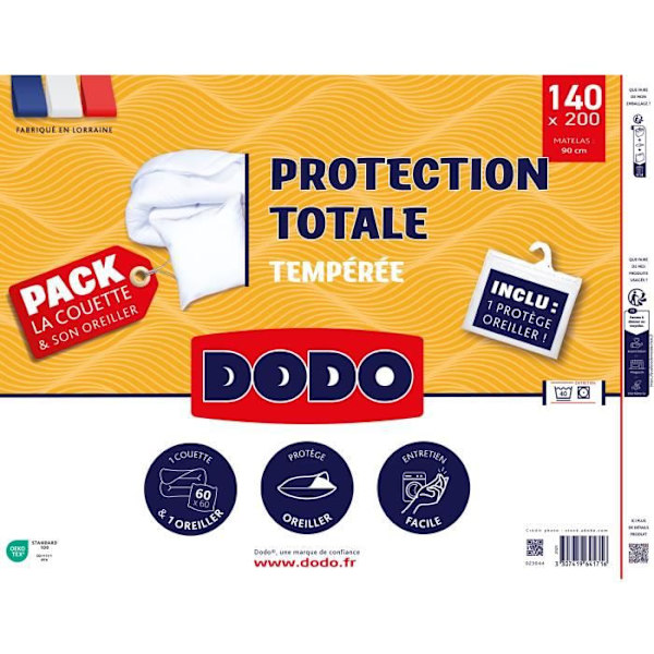 Skyddspaket: täcke 200x200 cm + kudde + 1 kuddskydd - tillverkad i Frankrike