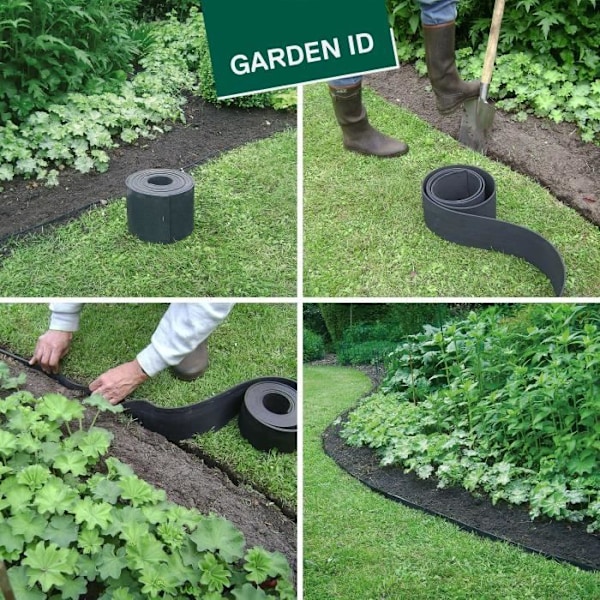 Trädgårdskant av återvunnet gummi - GARDEN ID Eco Border - 5 m H20 cm - Oförstörbar - Flexibel, rak eller böjd installation.