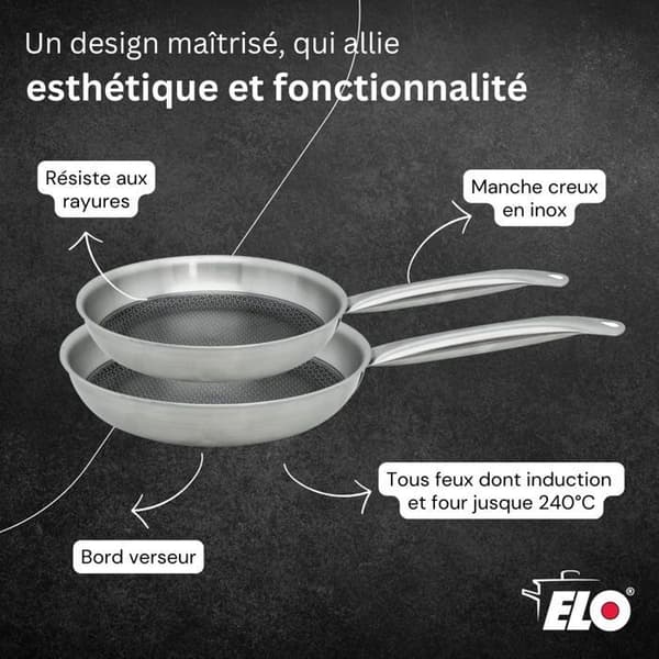 Set med 2 induktionspannor - ELO - Relief Solutions - 18/10 rostfritt stål ELODUR Select non-stick  Ø 24 och 28 cm