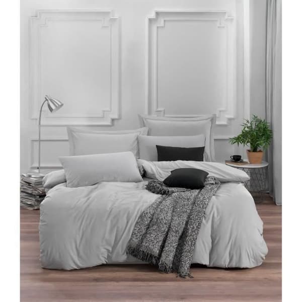 Bäddset - 1 påslakan 220 x 240 cm + 2 örngott 60 x 60 cm - 65% bomull, 35% polyester - Grå