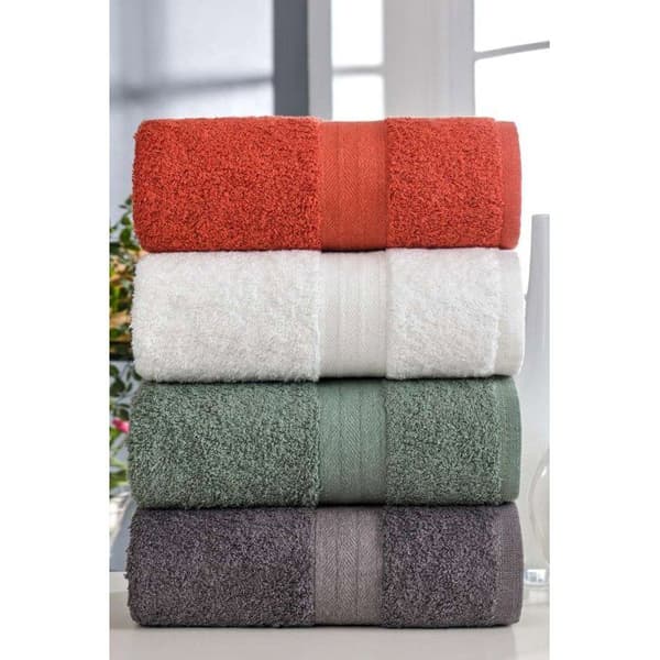 Set med 4 handdukar - 50 x 85 cm - Vit, Grön, Antracit, Orange