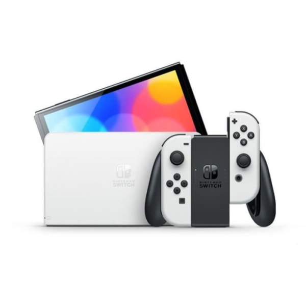Nintendo Switch-konsol (OLED-modell): Ny version, Intense Colors, 7-tums skärm-med en vit Joy-Con