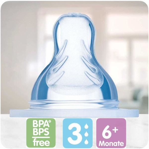 MAM Anatomisk spene - Fast Flow 3 - Silikon - Set med 2 - Transparent