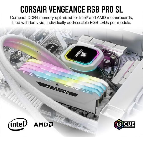 CORSAIR DDR4 PC-minne - VENGEANCE RGB PRO SL 32GB (2x16GB) - 3600Mhz - CAS 18 - Vit (CMH32GX4M2D3600C18W)