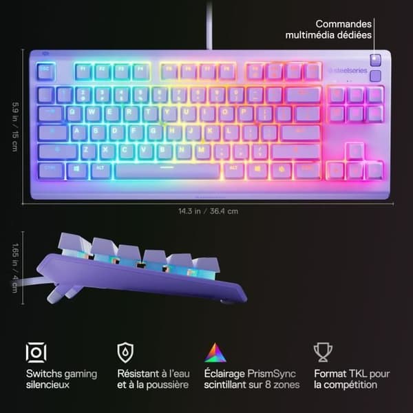 Trådbundet speltangentbord - STEELSERIES - Apex 3 TKL - Azerty - Lavendel