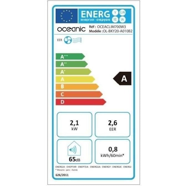 Oceanic Mobile Air Conditioner - 7000 BTU - 2050W - avfuktare - Programmerbar - Energiklass A - Monobloc