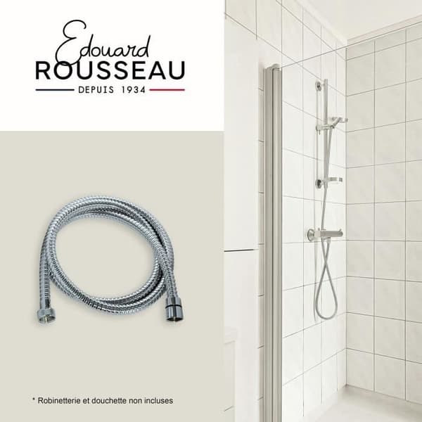 Duschslang - ROUSSEAU - Vridsäkra metallmuttrar - Tryck 1 bar - Längd 1,75 m - Dubbelhäftad förkromad rostfri stål