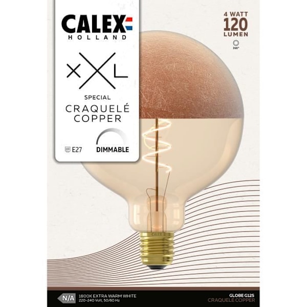 E27 LED-lampa - CALEX - XXL SPECIALS G125 - Enkel spiral filament - 4 W - 120 lm - 1800 K - Koppar