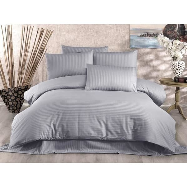 Bäddset - 1 påslakan 220 x 240 cm + 2 örngott 60 x 60 cm - 70% polyester, 30% bomull - Grå