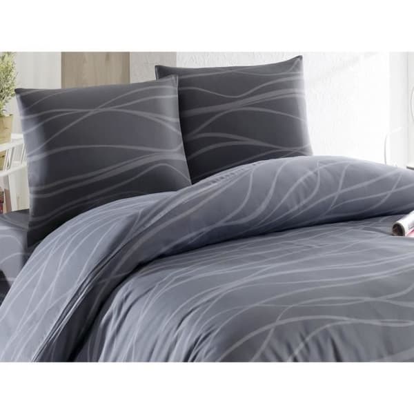 Bäddset - 1 påslakan 220 x 240 cm + 2 örngott 60 x 60 cm - 65% bomull, 35% polyester - Grå