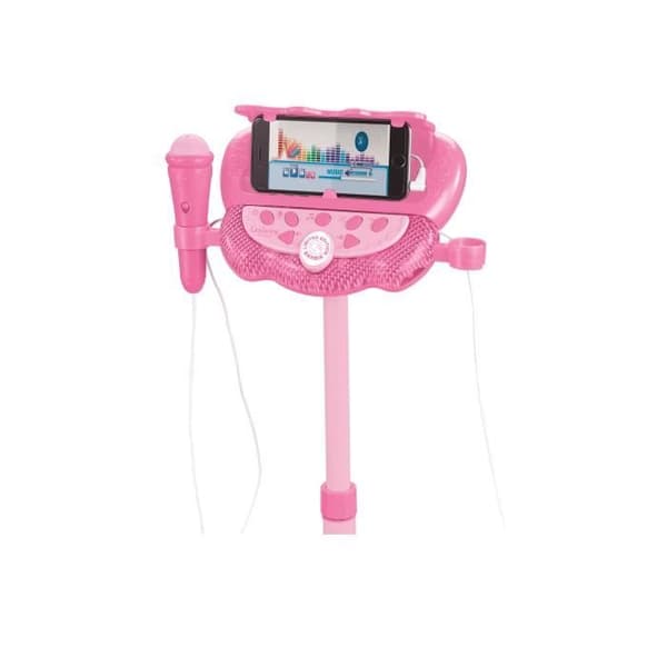 Barbie-mikrofon på justerbart ljusstativ med högtalare, 2 mikrofoner och sångeffekter, Bluetooth-högtalare