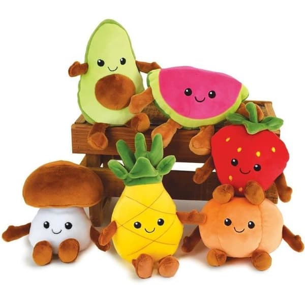 JEMINI Fruity's box med 6 mjuka plyschfrukter och grönsaker +/- 17 cm