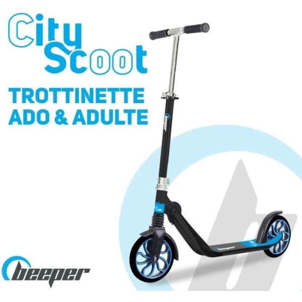 Mekanisk skoter - Vuxen/Tonåring - Beeper City Scoot - 8'' hjul - Fjädring fram - Svart ram - Ingen broms på styret
