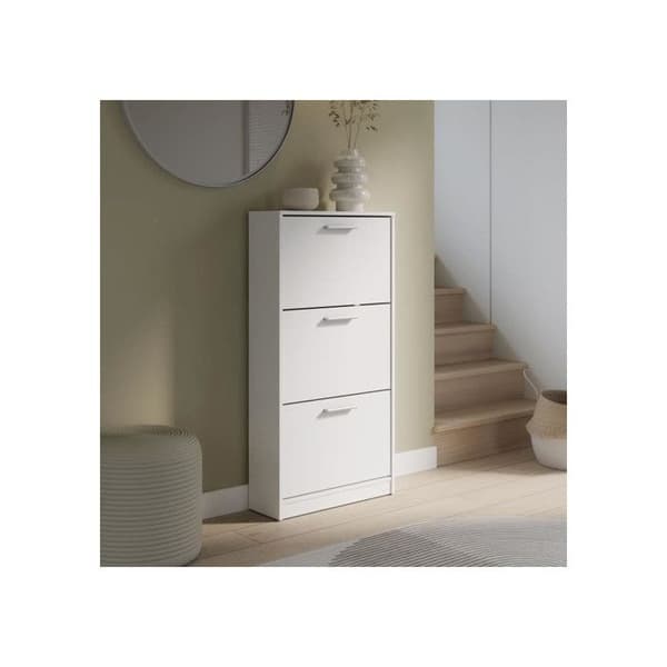 Skoskåp - 6 par - Mattvit - 3 nedfällbara dörrar - B58,2 x D20,4 x H115,5 cm - MAC