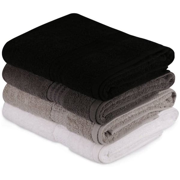 Set med 4 badhanddukar - 70 x 140 cm - Vit, Grå, Mörkgrå, Svart