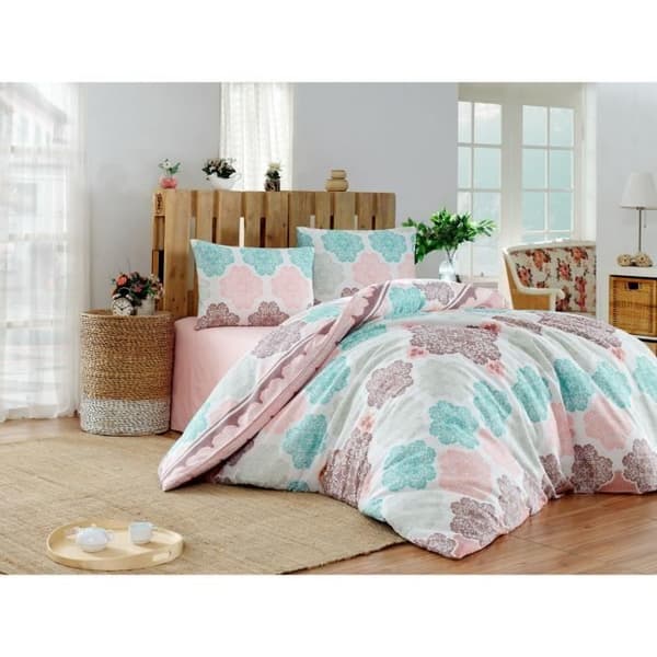 Bäddset - 1 påslakan 220x240 cm + 2 örngott 60x60 cm - 70% bomull, 30% polyester - Turkos