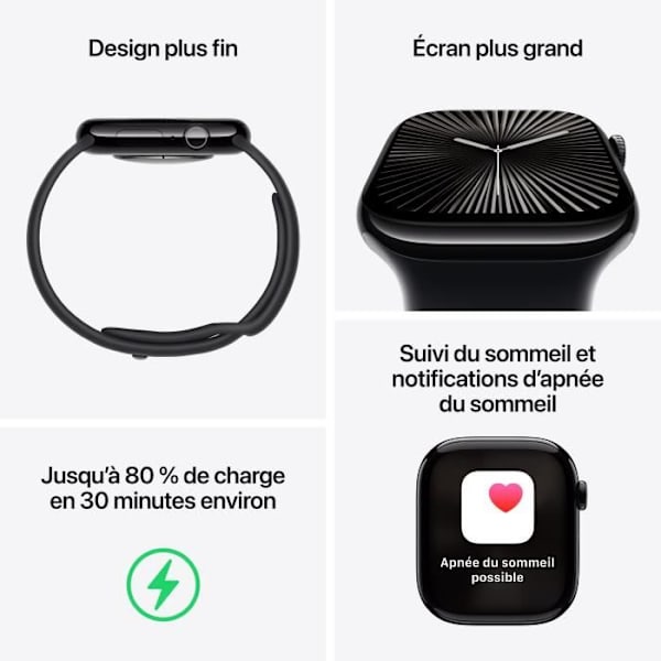 Apple Watch Series 10 GPS - 42 mm - Jet-svart aluminiumfodral - Svart sportband - M/L