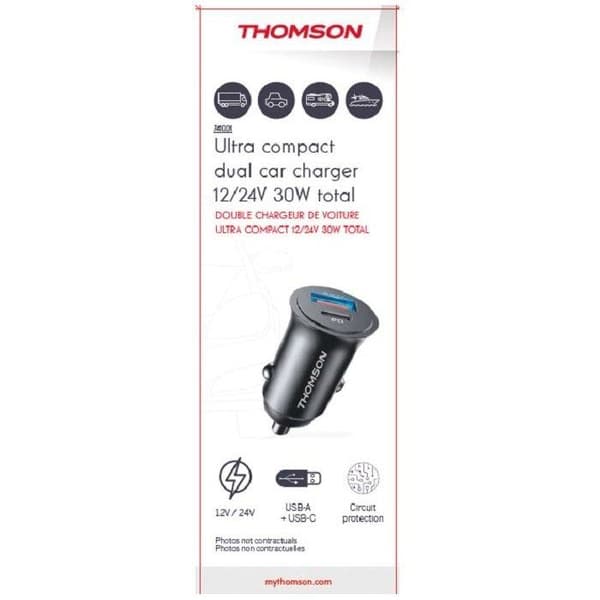 Billaddare - THOMSON - Kompakt - USB-A + USB-C - 18W + PD 20W