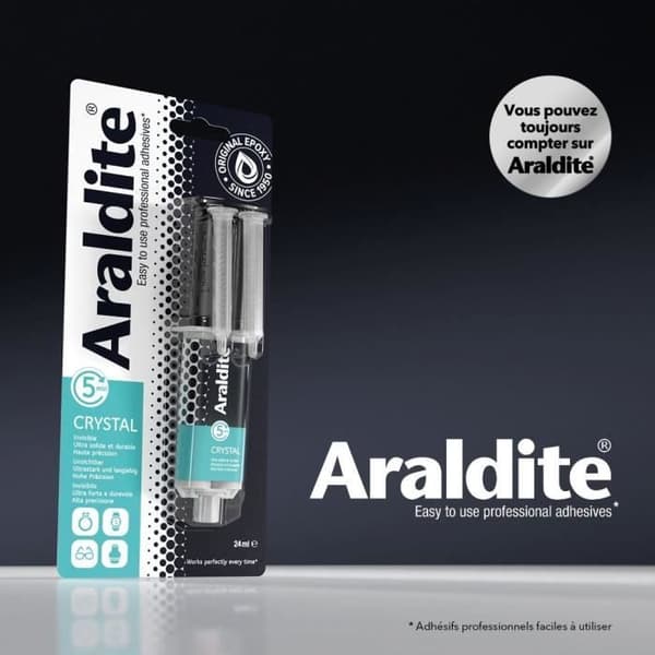 Tvåkomponents epoxilim - CYANOLIT - Araldite - Kristall - 24 ml - Transparent - Hög hållfasthet - Idealisk för diskreta monteringar