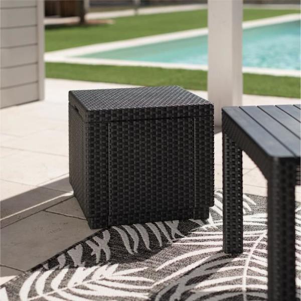 ALLIBERT JARDIN Vävt rottingimitationskubbord med 60 l förvaring - 42x42x39 cm - Grafit