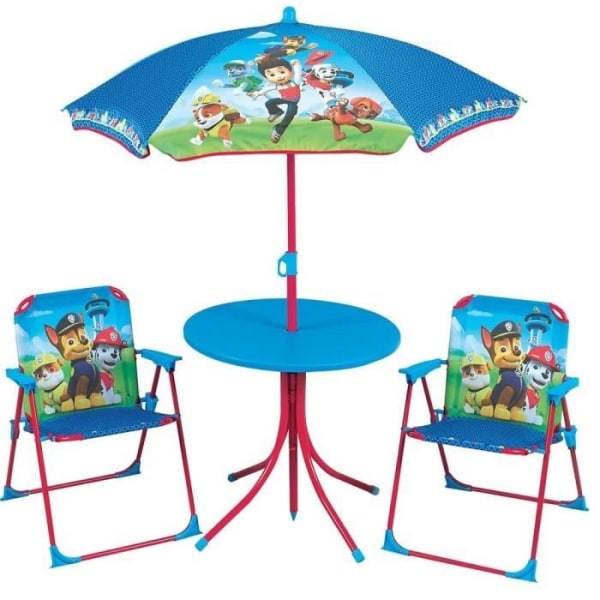 Fun House Paw Patrol trädgårdsmöbler som består av ett bord, 2 hopfällbara stolar och en parasoll för barn