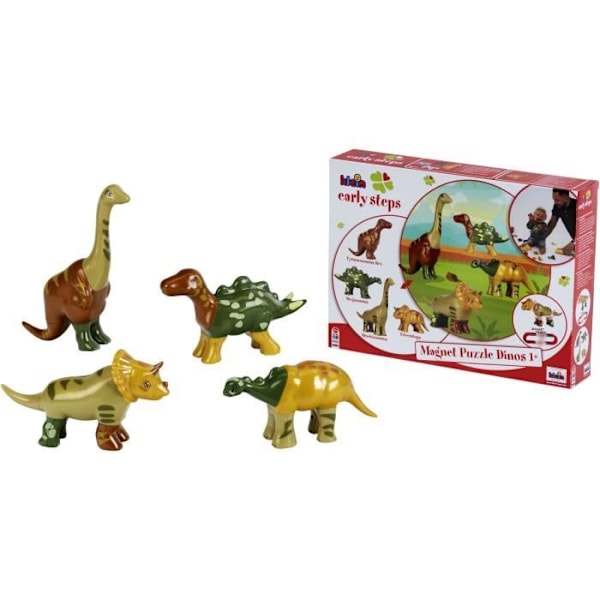 Magnetisk leksak - KLEIN - 4 stora dinosaurier Roligt pussel, 1+ - Stimulerar kreativitet och manuella färdigheter!