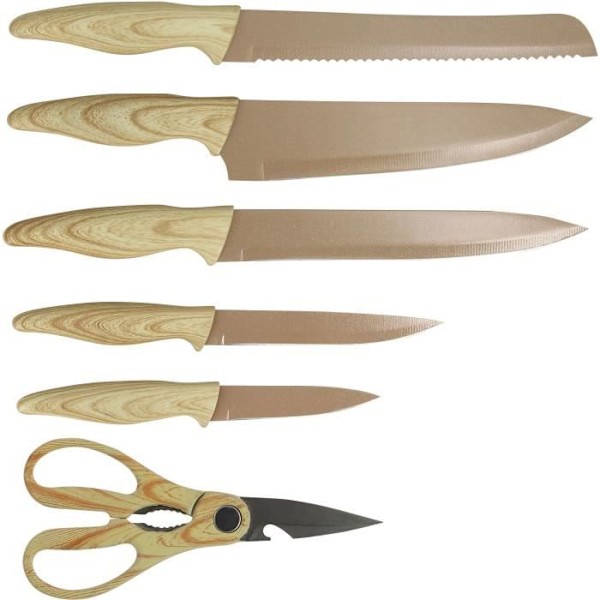 6-delat knivblock - MENASTYL - 5041064 - Keramiskt blad - Polypropylen - Hasselnöt