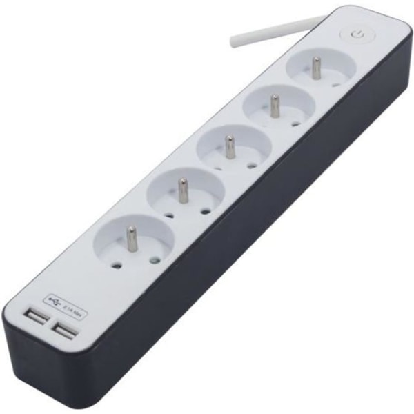 CHACON Power strip 5 uttag 16 A med 2 USB-portar och 1,5 m kabel HO5VV-F 3x1,5 mm² vit och grå