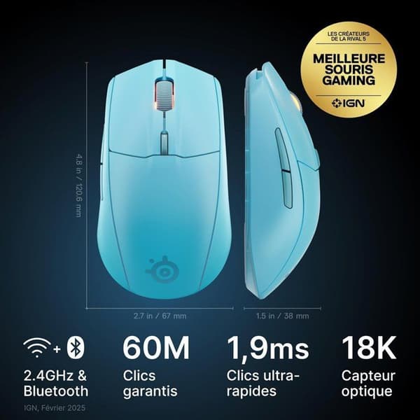 Trådlös spelmus - STEELSERIES - Rival 3 Gen 2 - Turkos