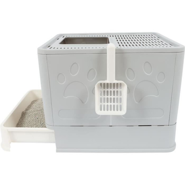 Toaletthus - M PETS - SILE TOPP - Grå - 51 x 41 x 12,5 cm - Praktisk, avtagbar, skjutbar låda, spade ingår