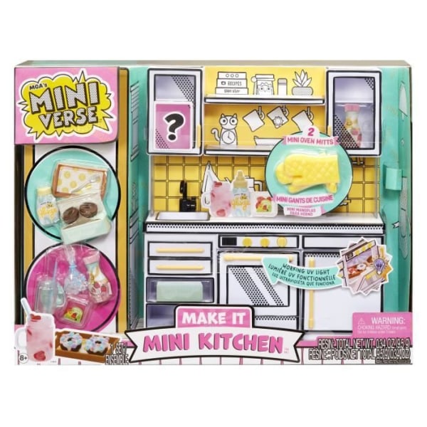 MGA:s Miniverse - Make It Mini Kitchen - Matlagning och 3 recept ingår - UV-lampugn, kylskåp och bänkskiva