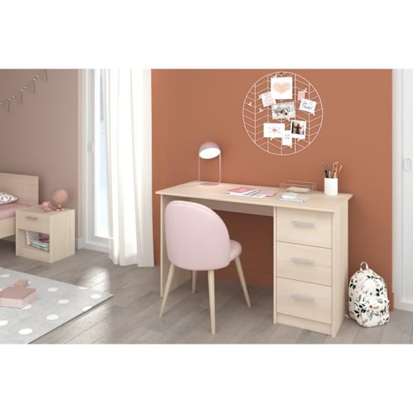 ESSENTIELLE Skrivbord 3 lådor - Lätt akaciedekor - L 121,2 x D 74,3 x H 55 cm