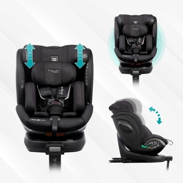 Bilbarnstol - BABYAUTO - SCUDDA GREY DOBBY - Från födsel till 12 år - 0-36 kg - I-Size - ISOFIX - 360° vridbar - ECE R129