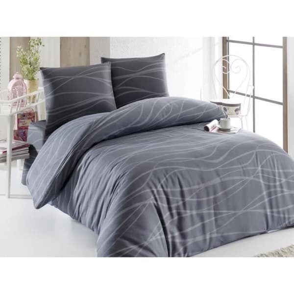 Bäddset - 1 påslakan 220 x 240 cm + 2 örngott 60 x 60 cm - 65% bomull, 35% polyester - Grå