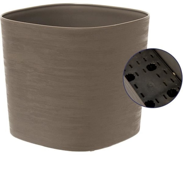 Kruka med vattenreserv - GARDEN ID Respect - Taupe 25 x 25 cm - 100% hushållsavfall - 100% återvinningsbart - Strukturerad yta.