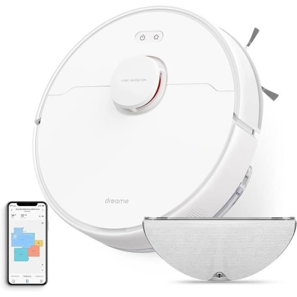 DREAME D9Max Vit - 2 i 1 Robotdammsugare - Intelligent Laser LDS Navigation - 4 000 Pa - Kartor för flera våningar Vit