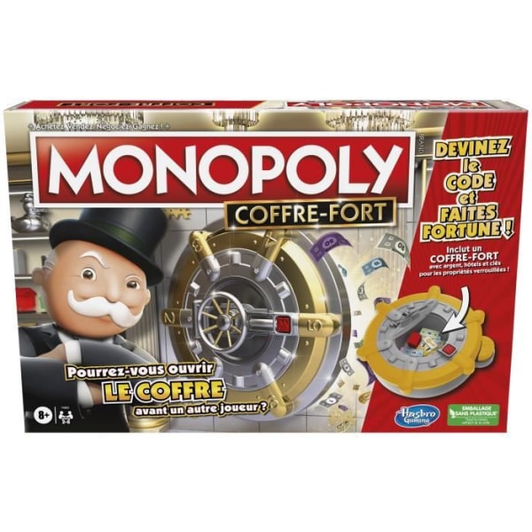 Monopolskåp, brädspel för familj och barn, 2-6 spelare, 8 år, inkluderar kassaskåp