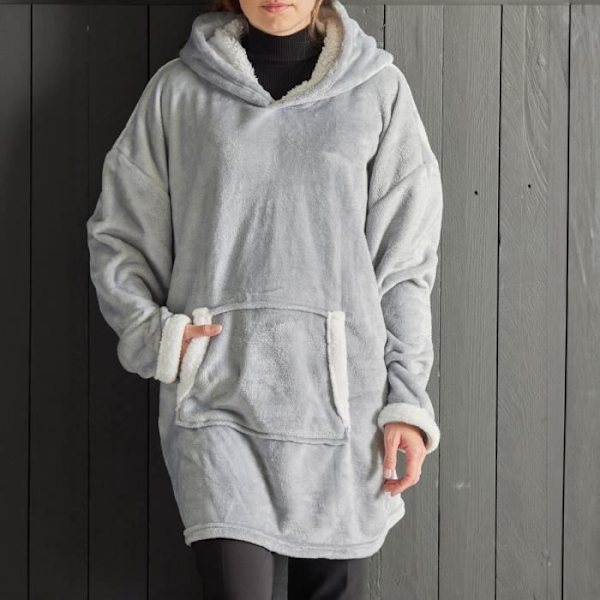 Fleece rutig sweatshirt - IDAG - Långa ärmar och ficka - 70 x 87 cm - Grå