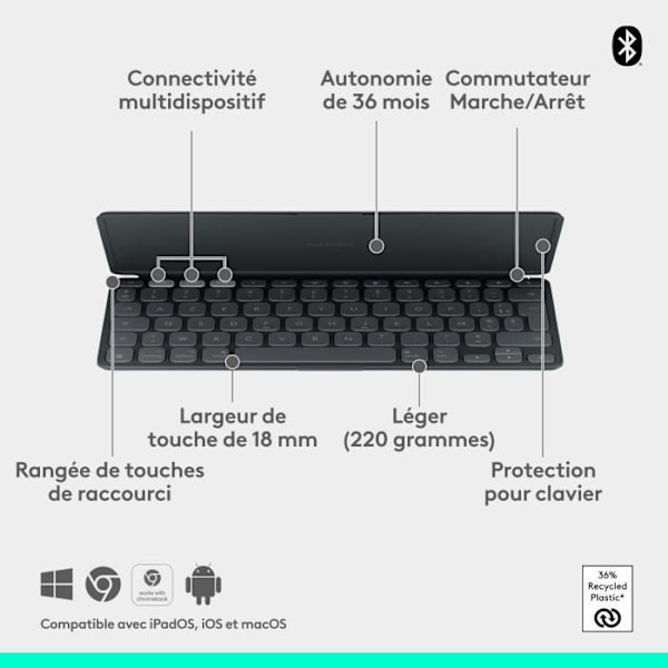 Logitech KEYS-TO-GO 2 TRÅDLÖS pekdatortangentbord FÖR IPAD GRAPHITE