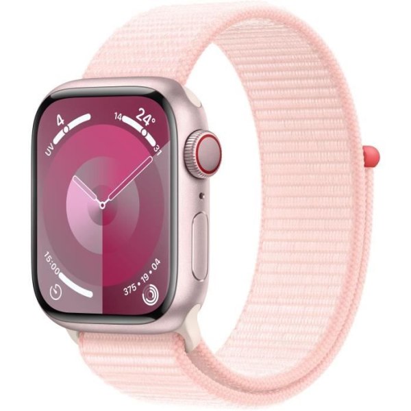 Apple Watch Series 9 GPS - 41 mm - Rosa aluminiumfodral - Ljusrosa Sport Loop Strap