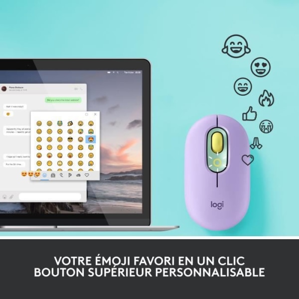 Logitech POP Mouse trådlös mus med anpassningsbara emojis, Bluetooth, USB, Multi-Device - Mint