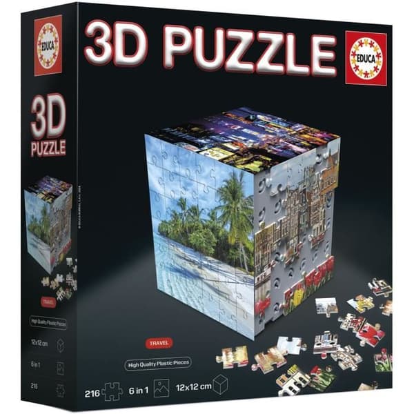 3D-pussel - EDUCA - Resekub - 216 bitar - 6 pussel med 36 bitar - Rolig utmaning 8 år + (20124)