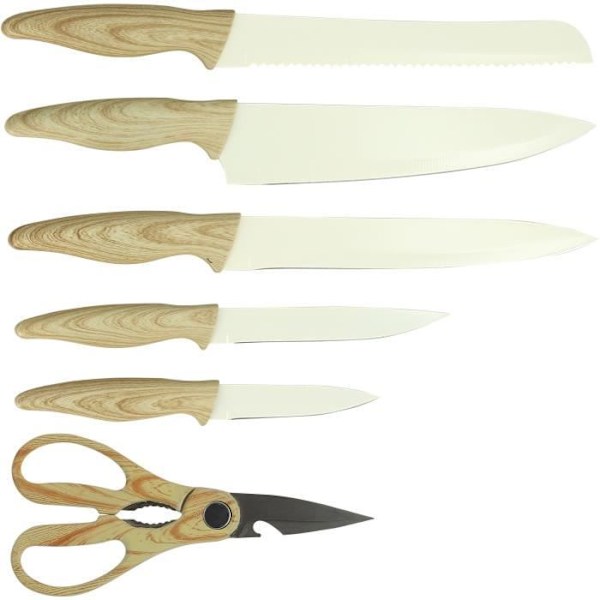 6-delat knivblock - MENASTYL - 5041063 - Keramiskt blad - Polypropylen - Krämfärgad