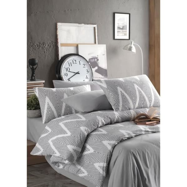 Bäddset - 1 påslakan 220 x 240 cm + 2 örngott 60 x 60 cm - 65% bomull, 35% polyester - Grå